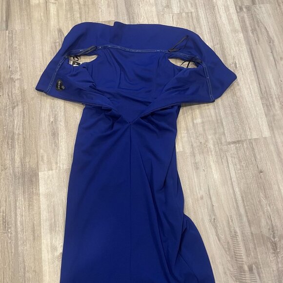 *NWT* Women's Long Off the Shoulder Xscape Scuba Crepe Slit Dress (Sz 10p) - Picture 8 of 9